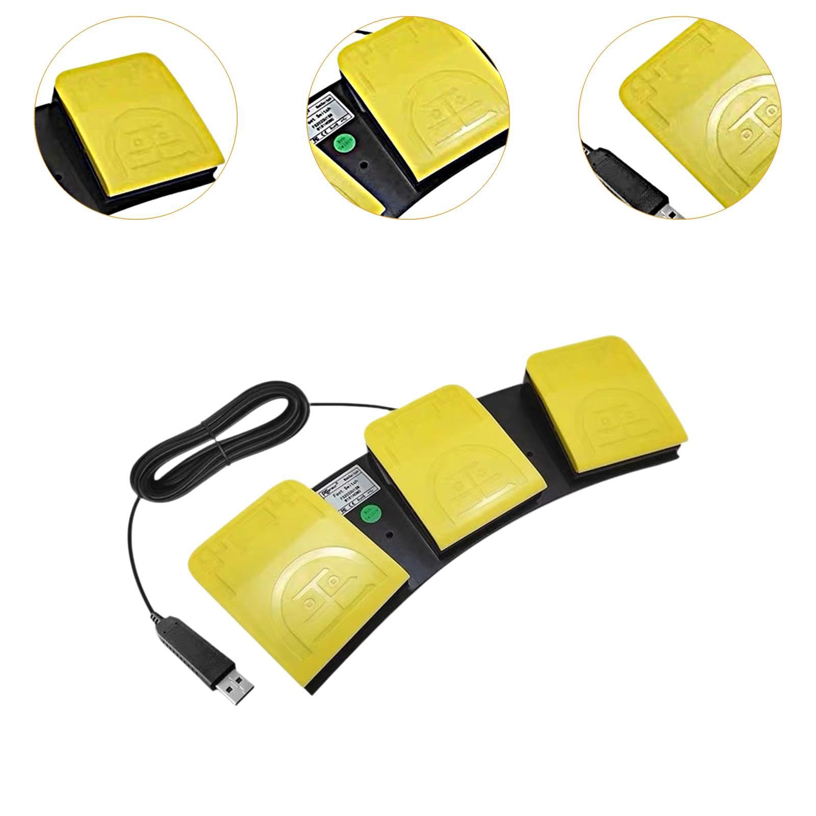 Milageto Pedal de Pie USB con 3 Teclas Interruptor Controlador Periférico con Botones Programables para Atajos de Teclado Y Ratón PP Resistente Adecuado para J, Amarillo