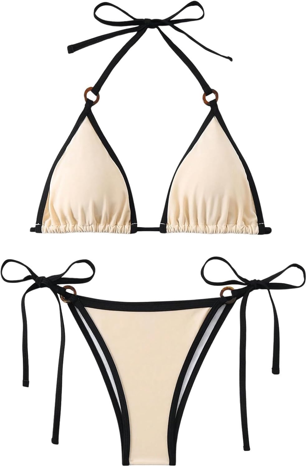 Women's Forway Lycra String Two Piece Swimsuit Contrast Binding Ring Detail Halter Triangle Tie Side Bottom Sexy Beachwear Swimsuit Set for Women| TLBS_02_P-picture-43