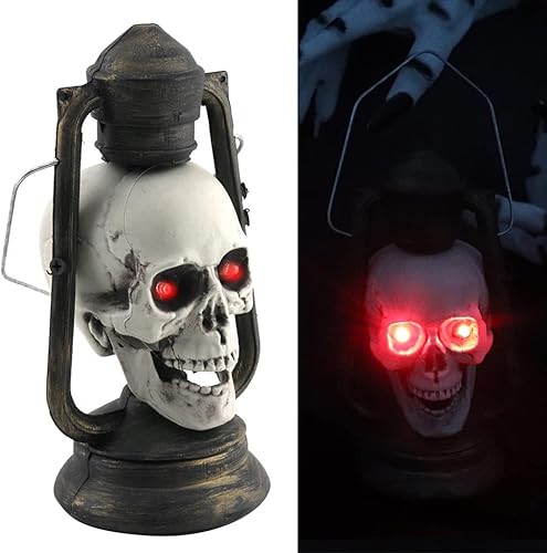 Farol de Halloween con luz LED de estatua de cráneo, decoración de Halloween, luz nocturna de resina, accesorio de calavera de terror, decoración de