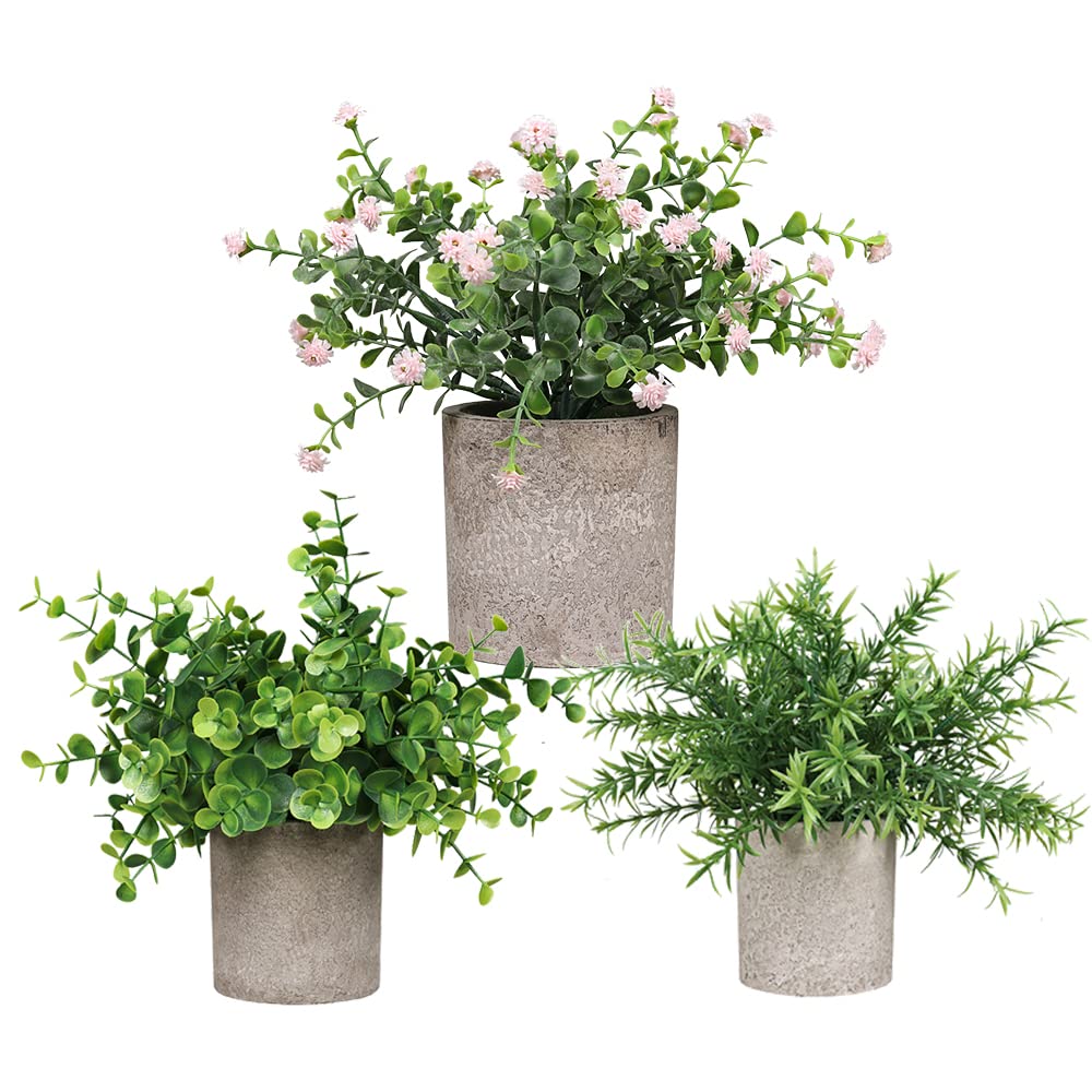 NeoStyle Artificial Succulents Set, Mini Fake Plants,Artificial Potted Plant in Cement Pots with Hanging Leg for Home and Office Decor (3 Pack)