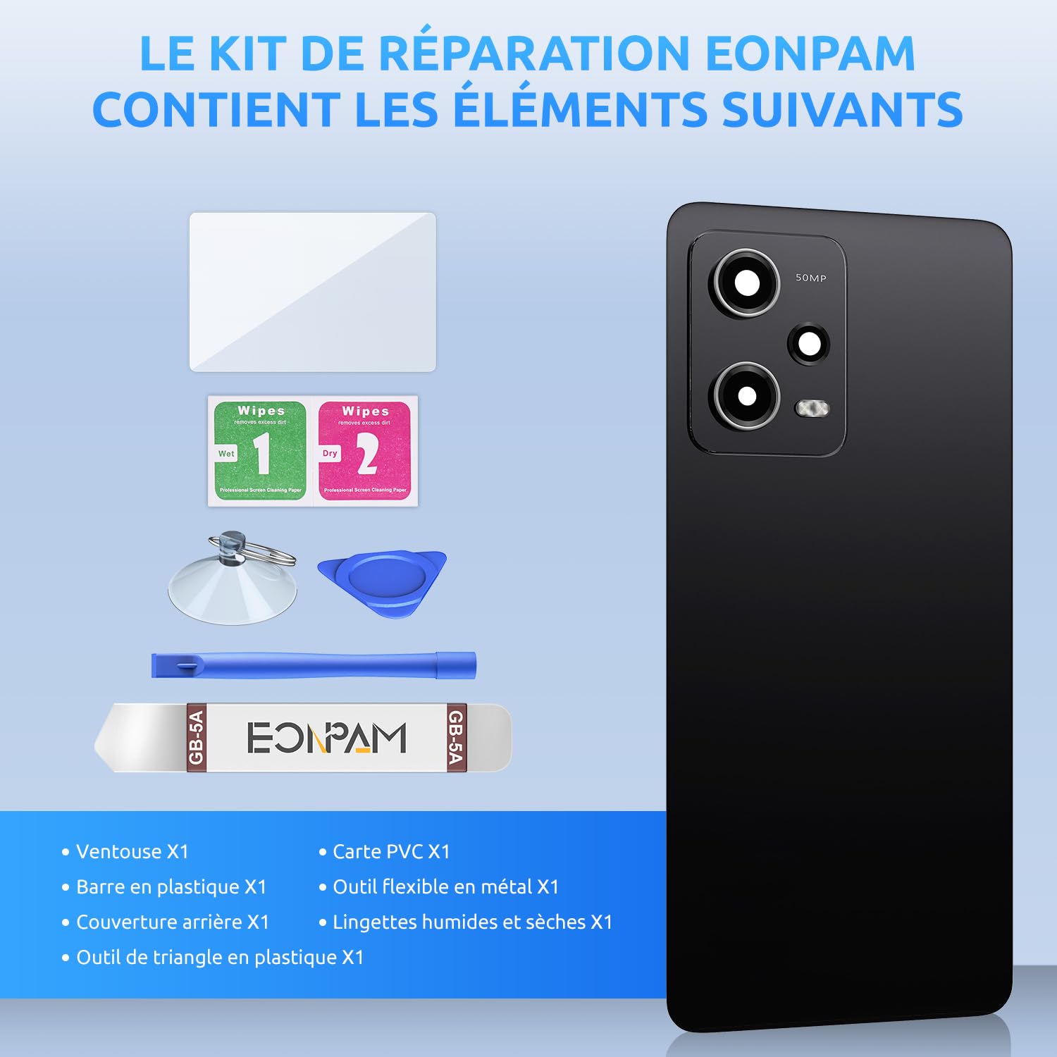 Coque De Batterie Arrière Pour Xiaomi Redmi Note 12 Pro 5G - Avec Verre Objectif Caméra + Adhésif - Plusieurs Coloris
