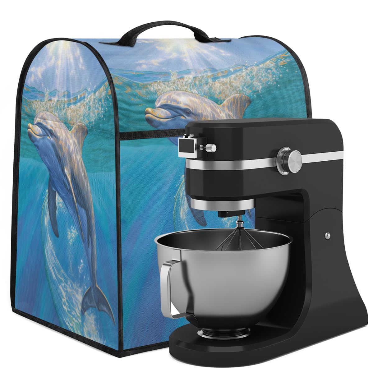 Coffee Maker Cover Cute Ocean Dolphin Kitchen Appliance Covers Small Appliance Covers Blender Cover Juicer Cover Dust Covers for Kitchen Appliances with Top Handle and Pockets,Washable,B529