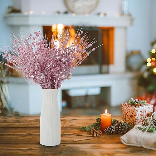 Vista 24 de ROSELEAF 28 Pack Christmas Tree Ornaments, Artificial Glitter Berry and Flowers Stem Silver Branches Picks for Xmas Tree Decoration Gift Small Vase