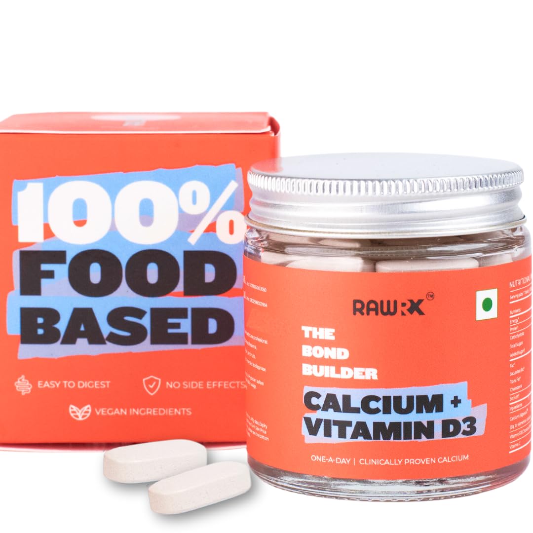 RawRX Plant based Calcium + D3 with Vitamin C, Magnesium, and Zinc - 30 Calcium Tablets for Strong Bones & Joints, Improve Bone Mineral Density - Calcium Supplement for Women and Men