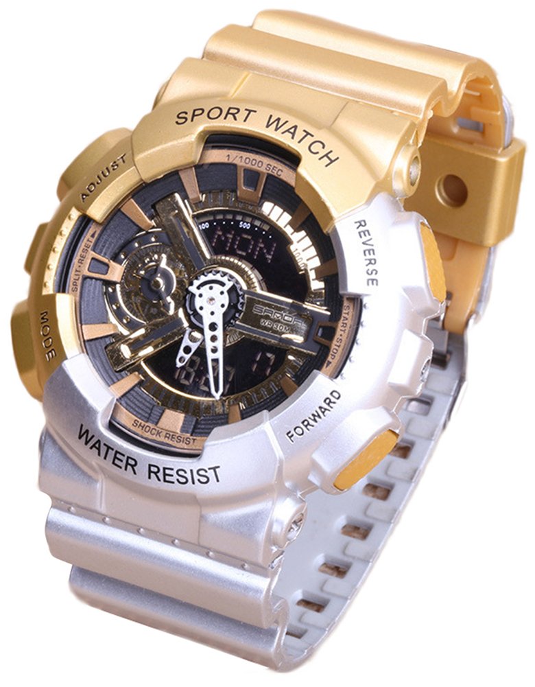 Multi-Function Fashionable Outdoor Waterproof Sport Kids Watch For Boys Girls Wrist Watches Gold+Silver