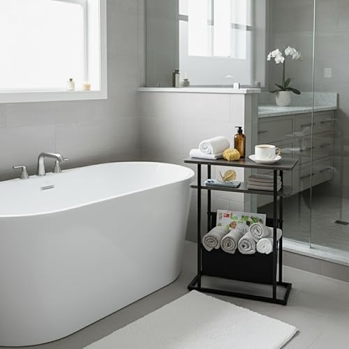 Miniatura 9 de Mesa auxiliar estrecha y pequeña para espacios pequeños, mesa auxiliar delgada con revistero, mesa auxiliar estrecha para sala de estar, sofá,