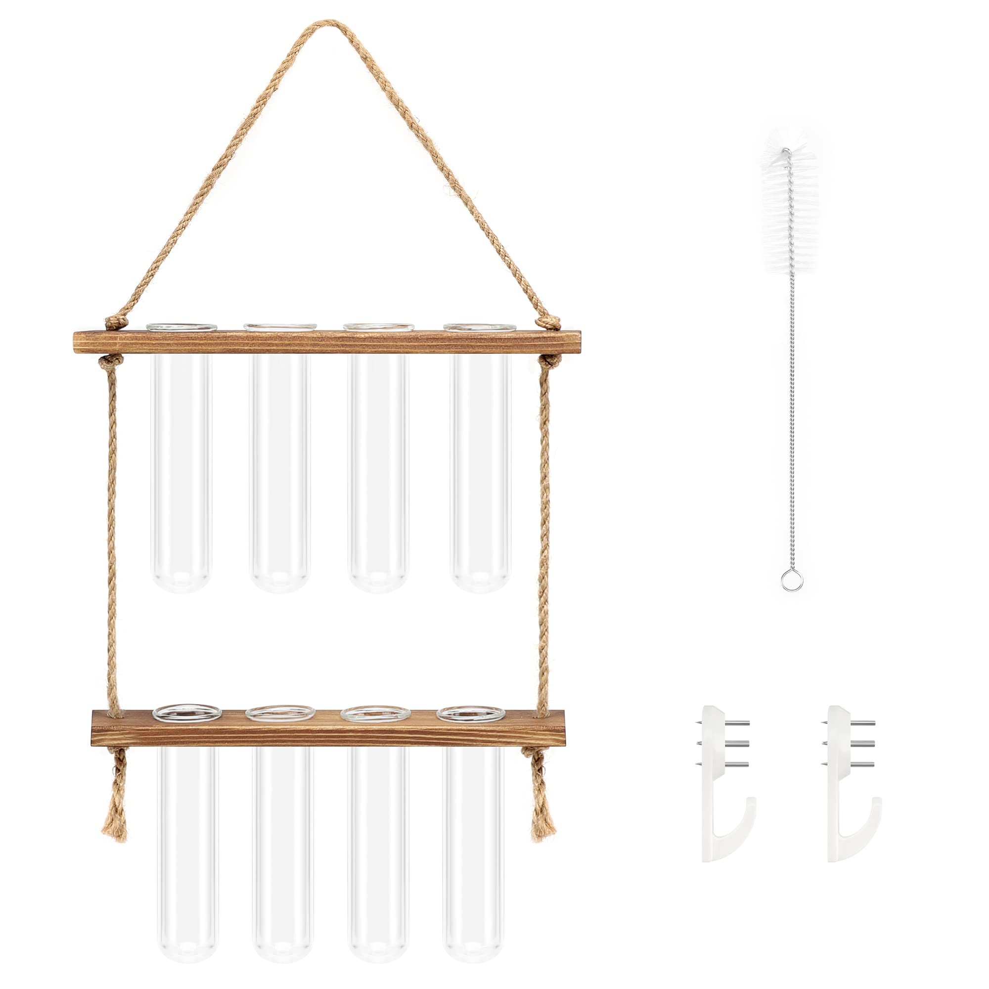 Hyindoor Station de Propagation avec Support en Bois Vase Mural 8 Tubes à Essai en Verre pour Plantes Hydroponiques