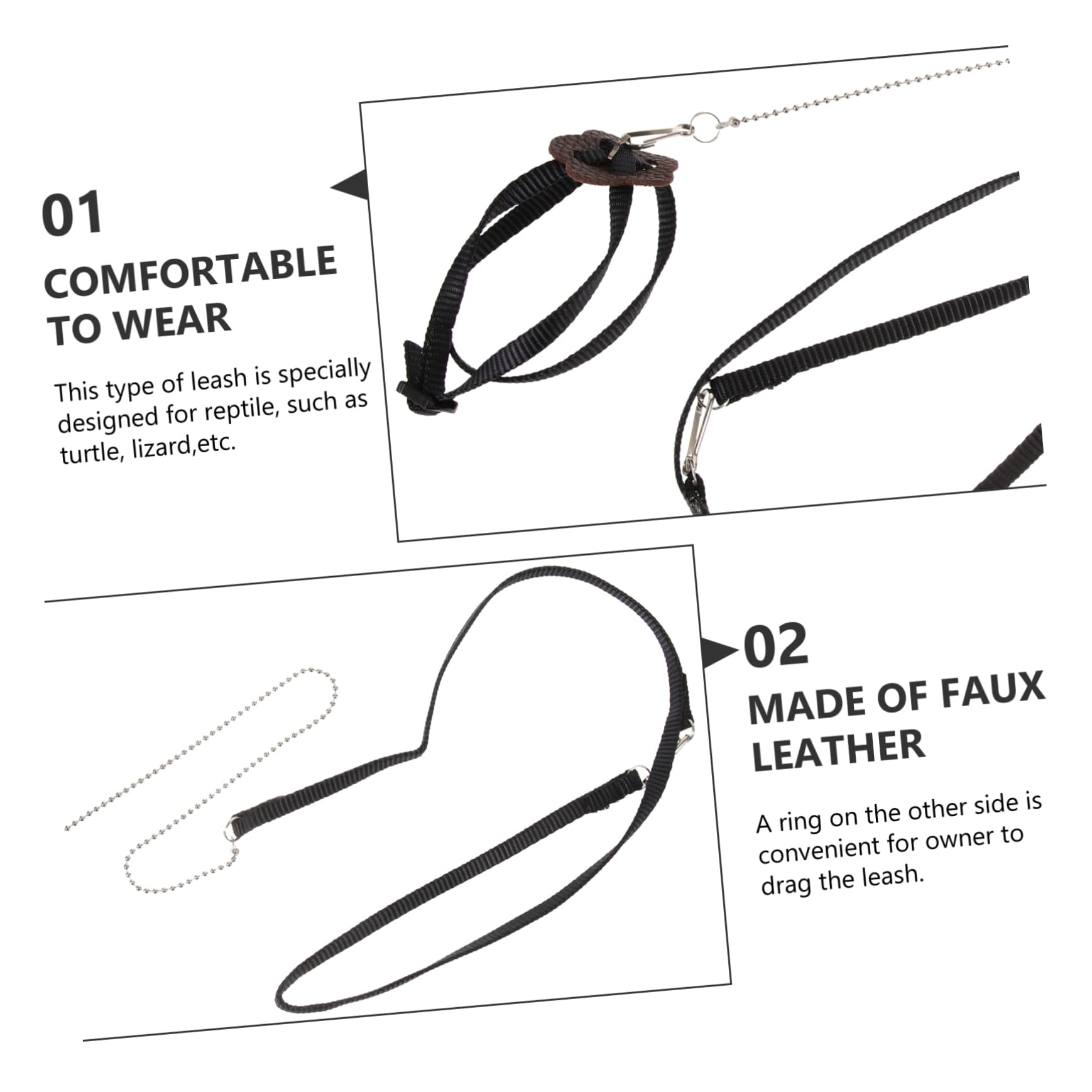 Toddmomy Adjustable Pet Turtle Leash Black Faux Traction Rope for Reptiles Hamsters and Lizards S for Training and Outdoor Walks