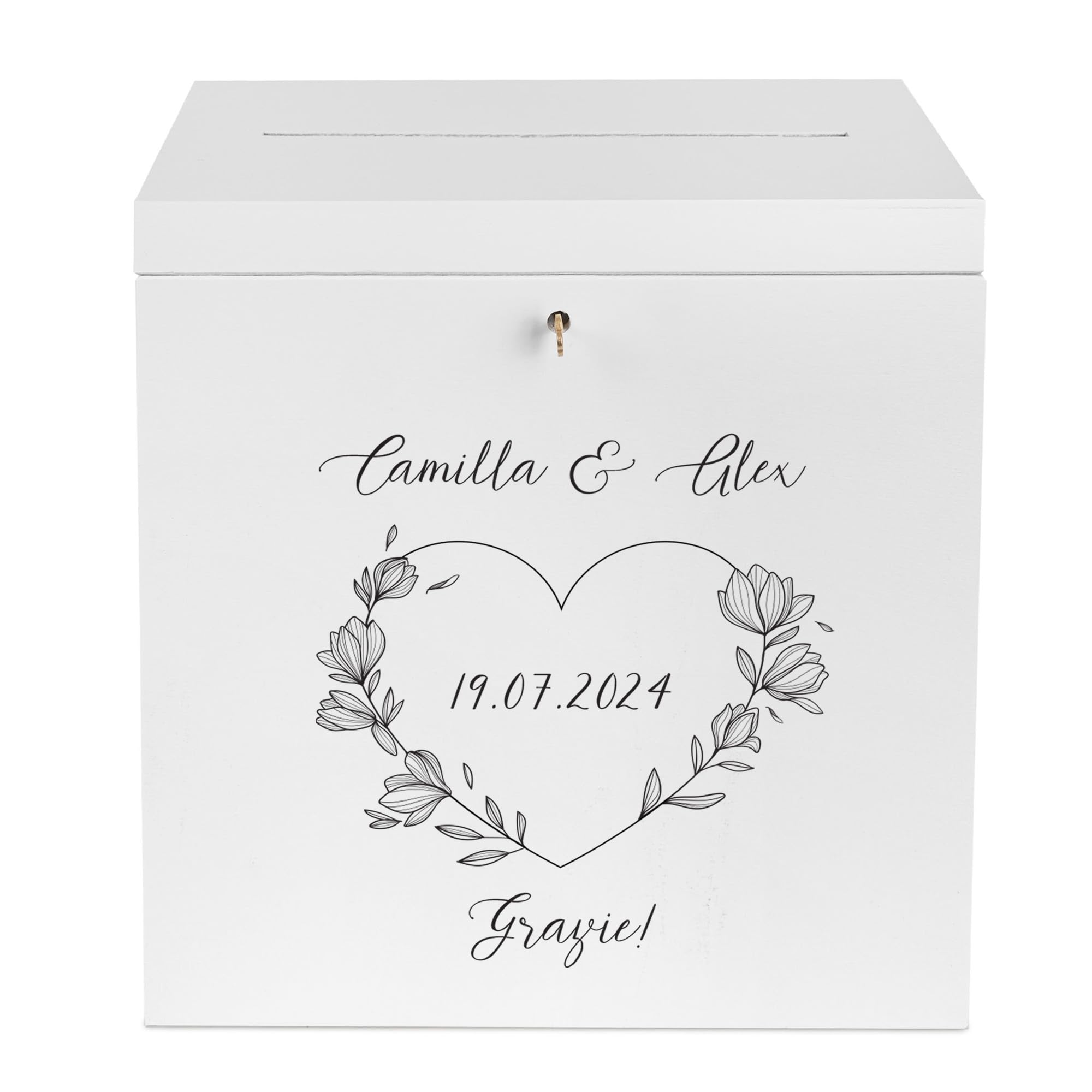 Porta Buste in Legno per Matrimonio 29x25x30cm Scatola Personalizzata Bianca con Serratura