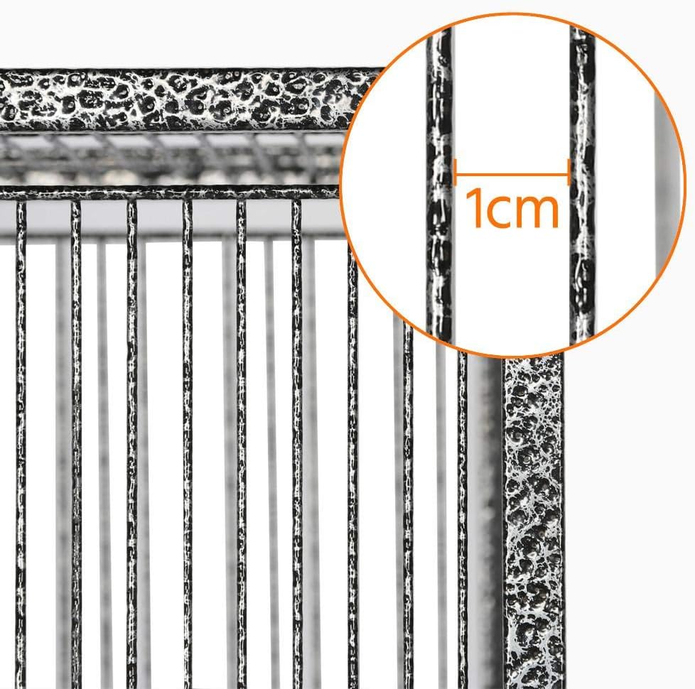 Close-up of bird cage bars showing 1 cm spacing
