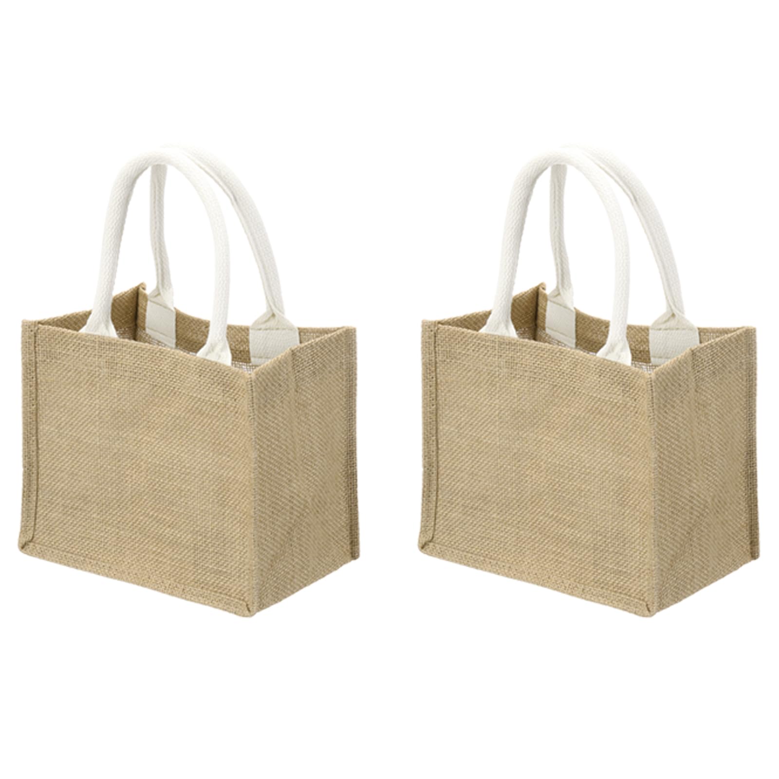sourcing map 2Pcs Burlap Tote Bags, Reusable Gift Tote Bags Foldable Large Shopping Bag with Handles for Wedding Gifts Beach Party Supplies Goodie Grocery, 8.7 x 7.1 Inch Brown