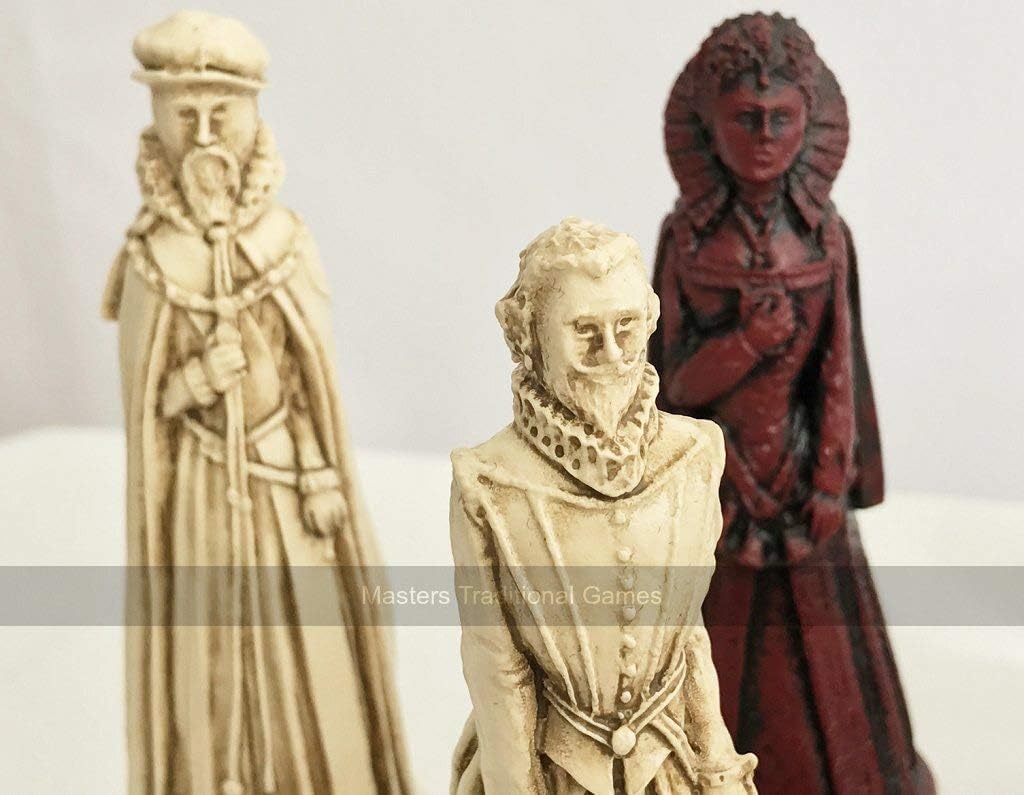 Elizabethan Ornamental Chess Set (Cream and red, Board not Included)