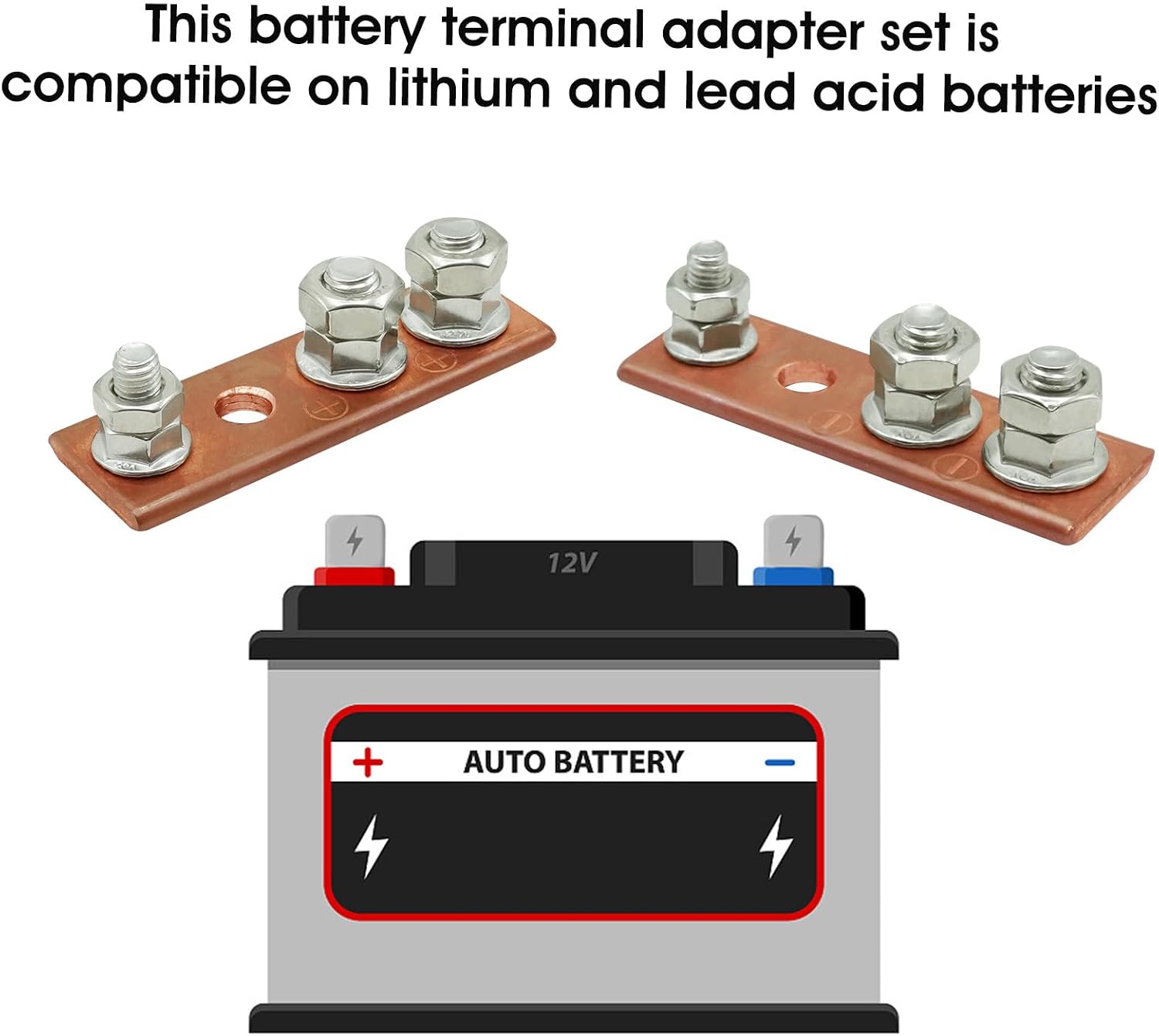 Battery Terminal Adapter,Solid Copper Marine Terminal Ends for 3/8 Inch and 5/16 Inch Battery Posts Replacement Plug Accessories