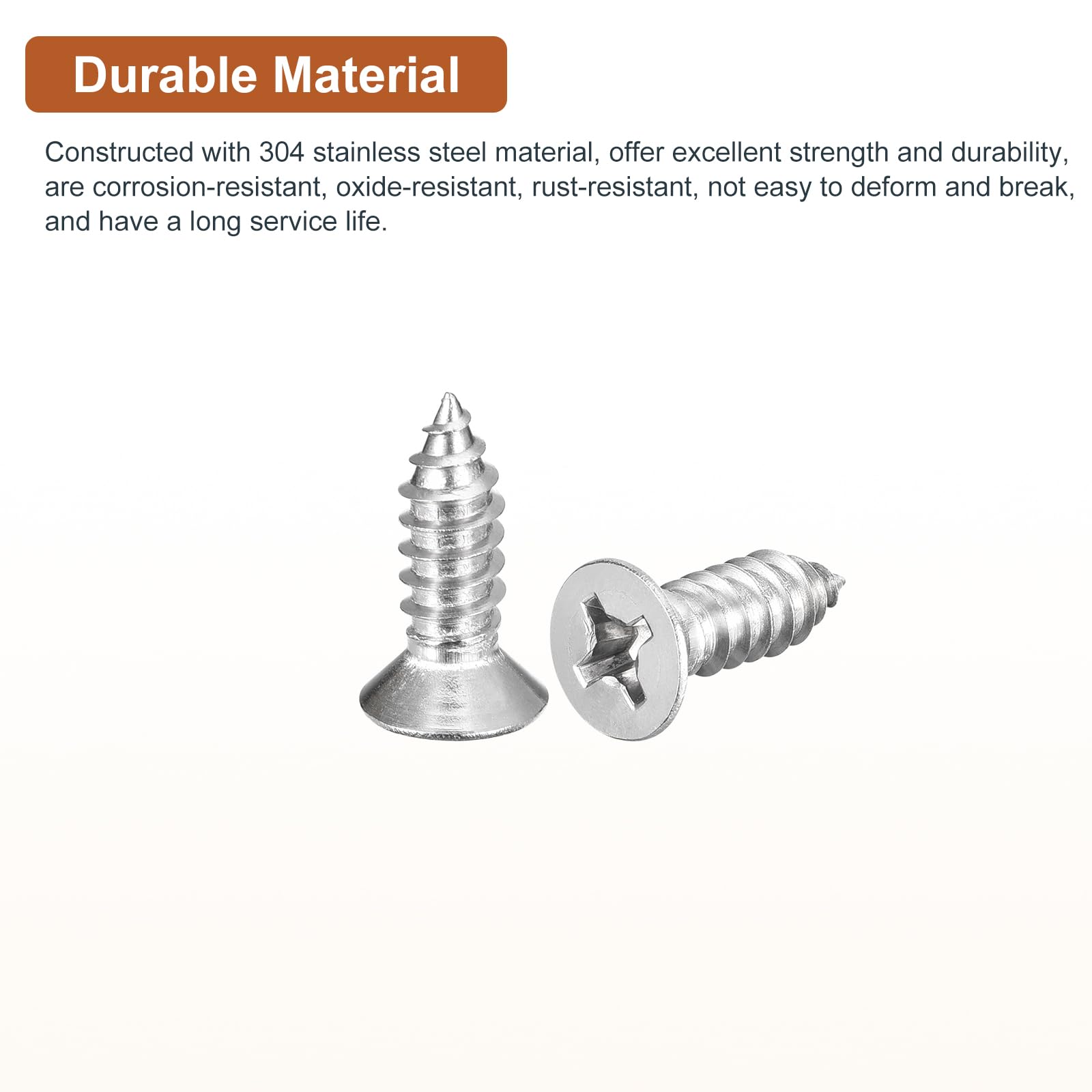 DTGN 20Pcs #14x3/4" Flat Head Wood Screws, 304 Stainless Steel Phillips Self Tapping Screws - Good for Woodworking Furniture - Silver - Image 3