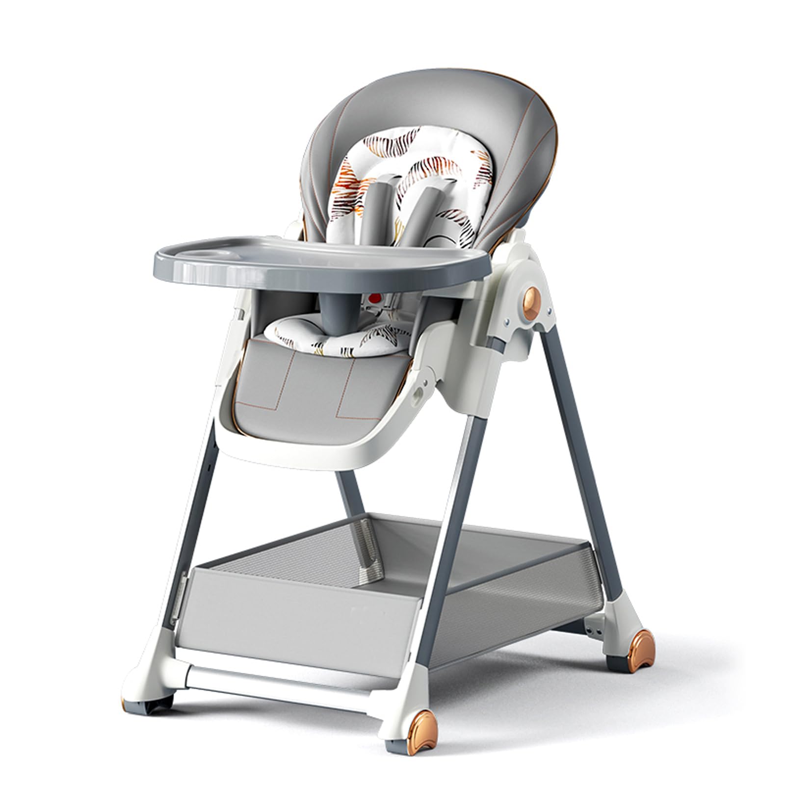 Veitoalioy PU-Leder Baby Hochstühle, Baby-Hochstuhl Kleinkind-Esszimmerstuhl mit 6 Verstellbaren Höhen und 3 Liegepositionen, Multifunktional Faltbar Umwandelbar (808 Grey)