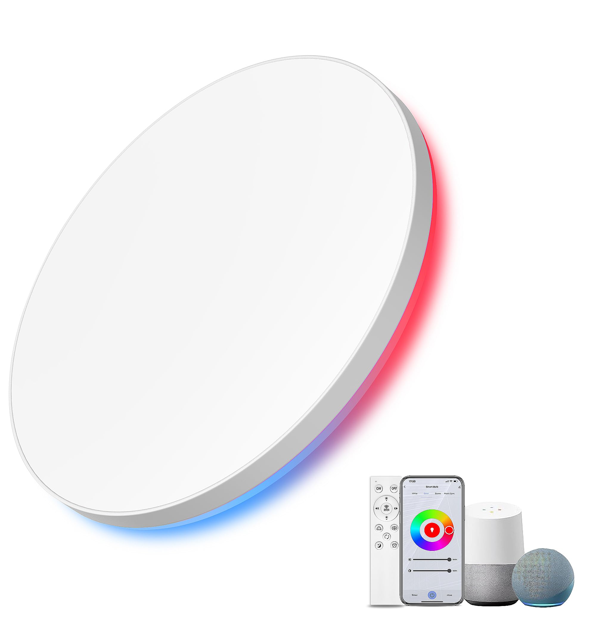 AmazeFun LED Deckenlampe 48W - Deckenlampe Dimmbar & RGBIC Nachtlicht - Smart Deckenleuchte mit Fernbedienung - Alexa/Google kompatibel, 4500lm, für Wohnzimmer, Schlafzimmer, Küche (48W-37CM)