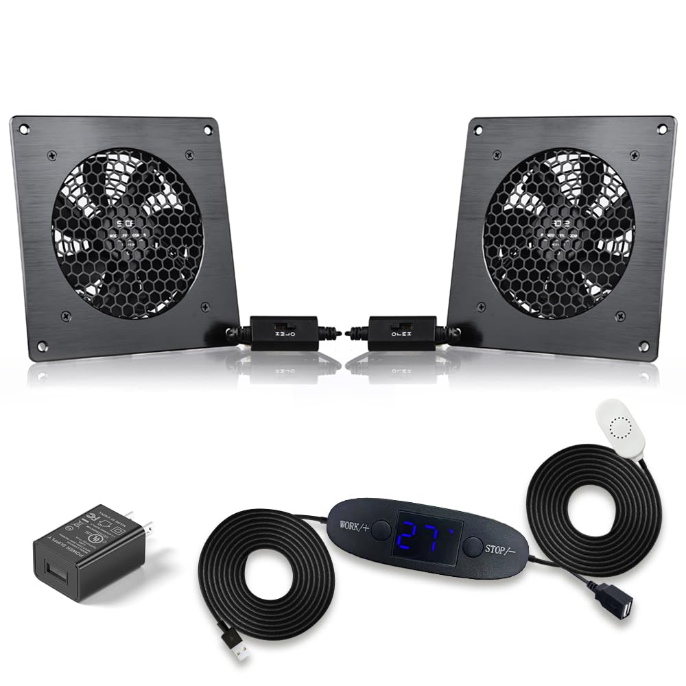 Ventola di raffreddamento silenziosa USB da 120 mm, con controllo termostato regolabile da 0 a 60 °C, per armadi AV Home Theater, casa delle piante, cuccia per animali domestici (controllo della
