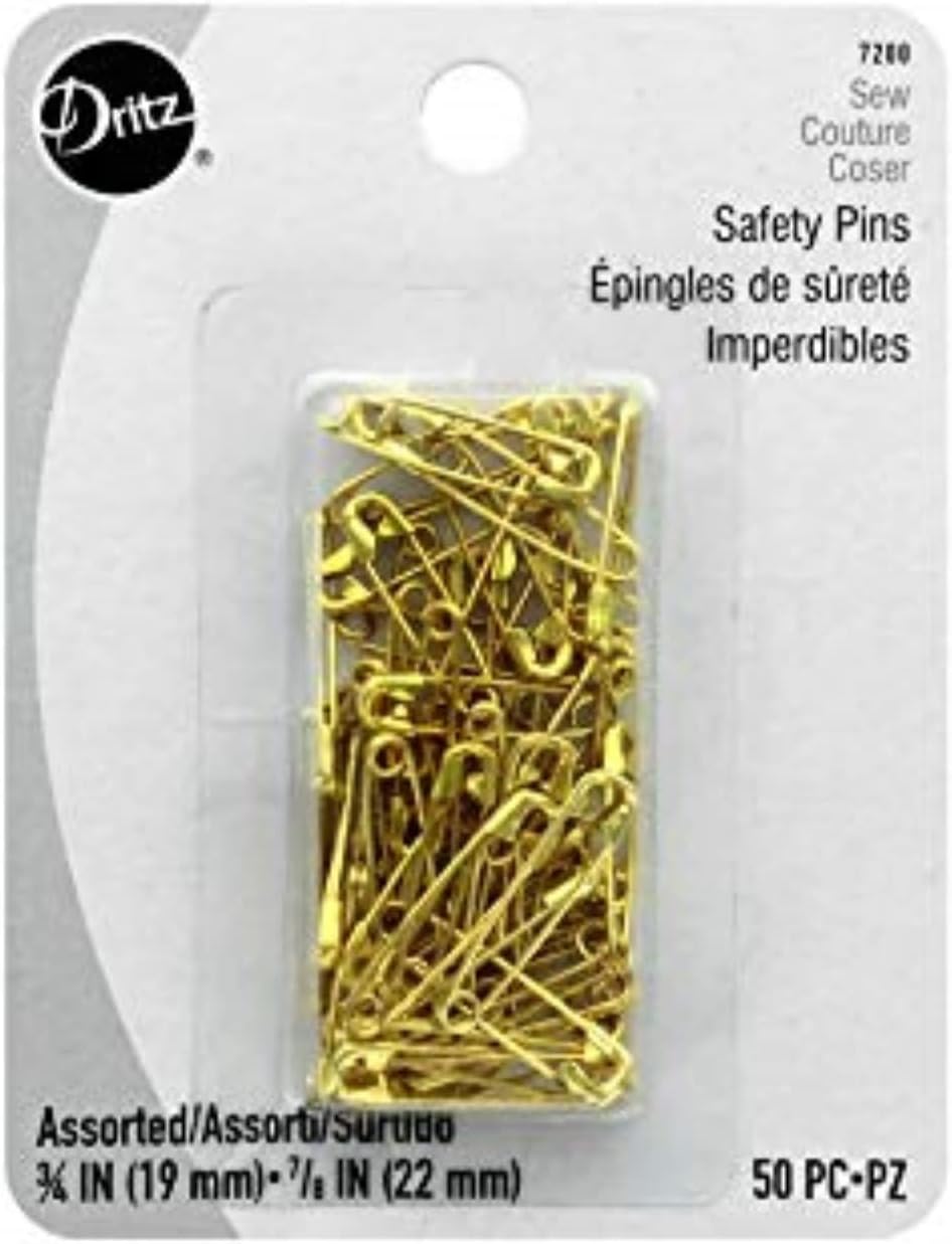 Dritz Safety Pins Assorted Sizes 1-/16 to 1-1/2" 50 Pins in Box New and