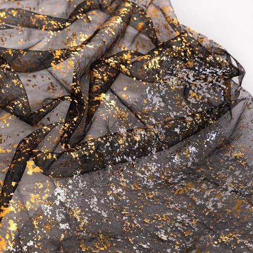 Image of MLMC 3Pcs Black Gold Table Runner Sheer Gauze Glitter Metallic Foil Tulle Table Centerpieces 120 Inch 10 FT for Wedding Anniversary Holiday Dining Home Party Table Decor