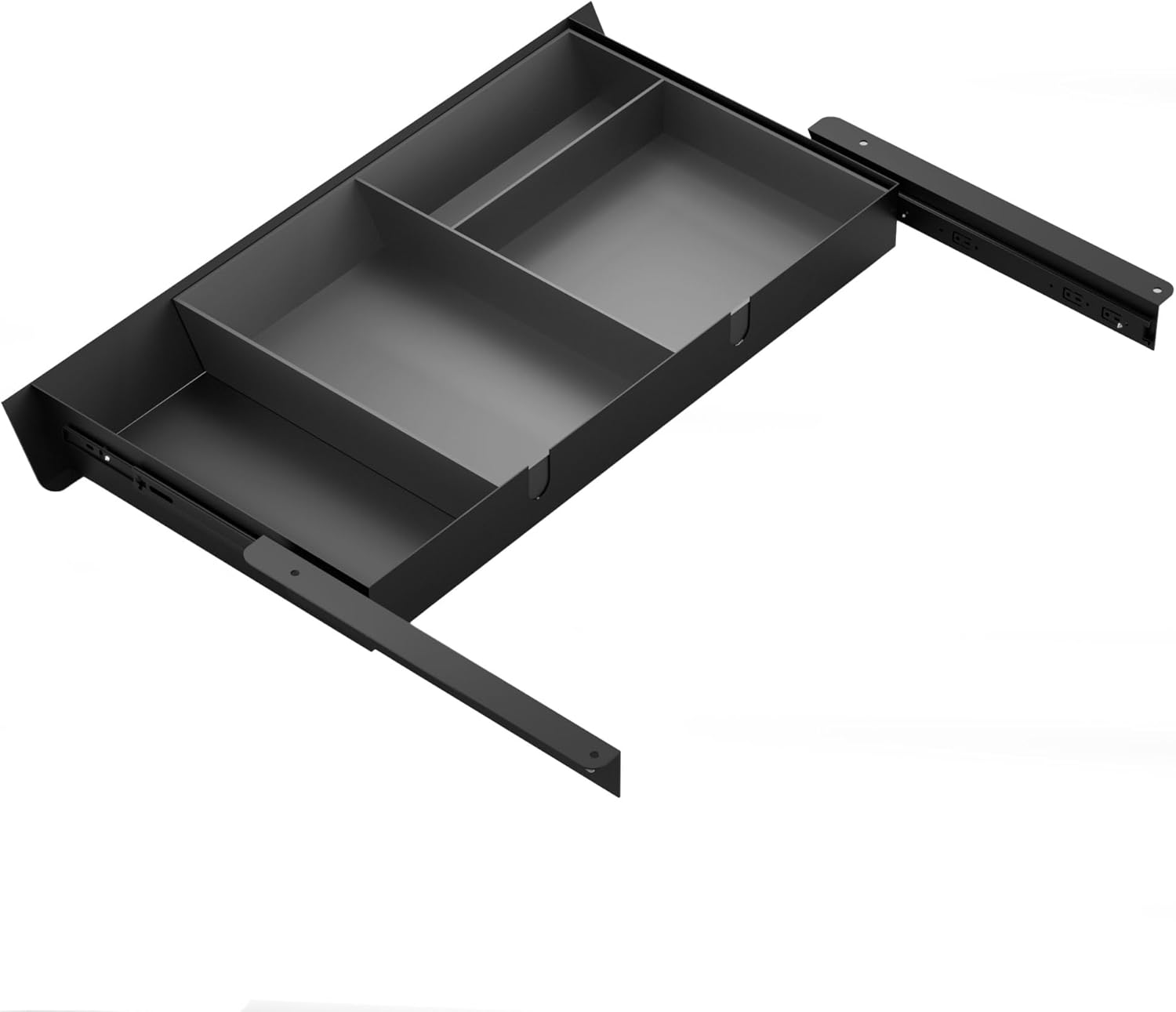 White Under Desk Drawer with Removable Tray, 22.4" Wide 2-in-1 Organizer – 60° Ergonomic Tilt, 4-Compartment Insert for Pens, Phones & Cables, Ball Bearing Slides, for Home Office & Student Desk