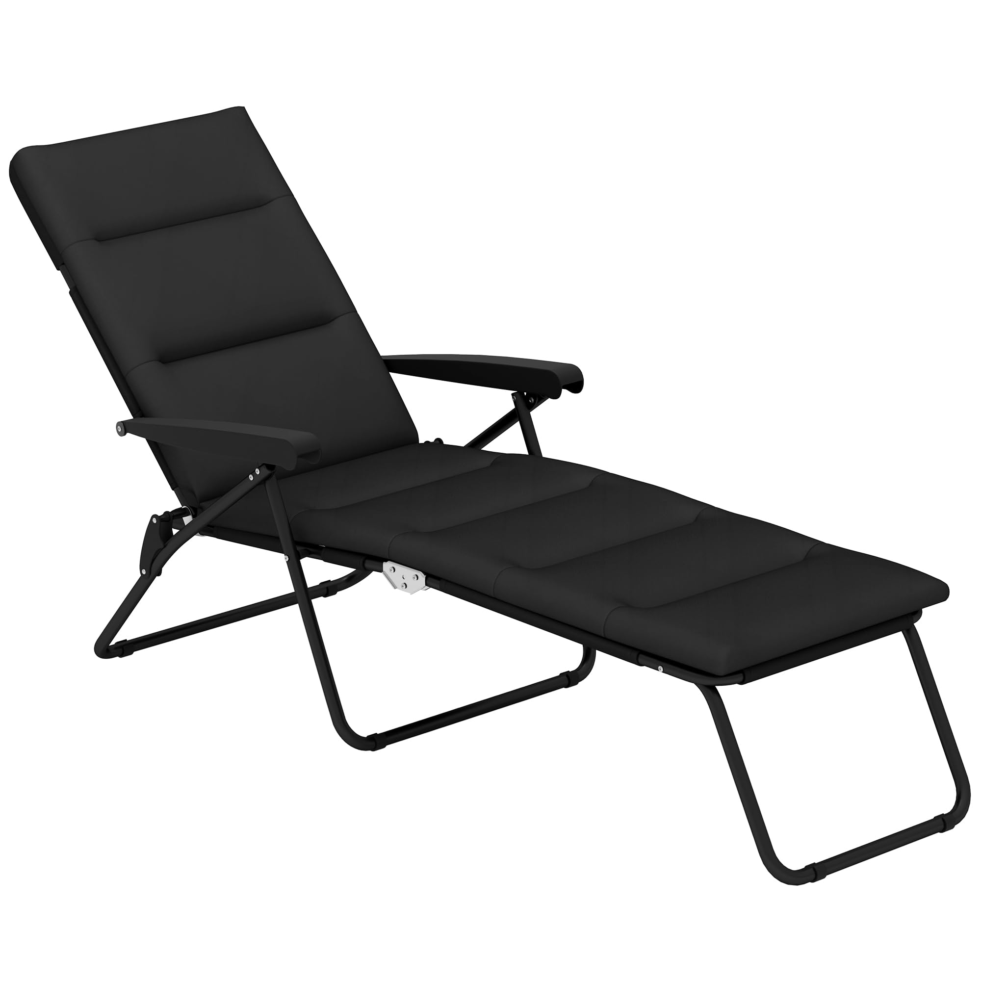 Transat inclinable 6 positions Outsunny grand confort matelas noir et accoudoirs