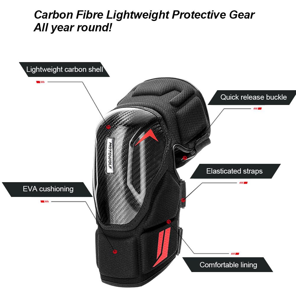 Ginocchiere Motociclistiche, Ginocchiera Leggere e Resistenti agli Urti con Fibra di Carbonio Protezione del Ginocchio Motociclistico, per Motocross Mountain Bike Yellow