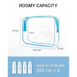 BAGSMART Clear Toiletry Bag, 3 Pack TSA Approved Travel Toiletry bag Carry on Travel Accessories Bag Airport Airline Quart Size Bags Water Repellent Makeup Cosmetic Bag for Women (Blue-3pcs)
