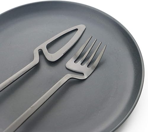 Miniatura 4 de Juego de cubiertos negros de 24 piezas de cubiertos negros para colgar, utensilios de acero inoxidable, incluye cuchillo, tenedorcuchara, acabado