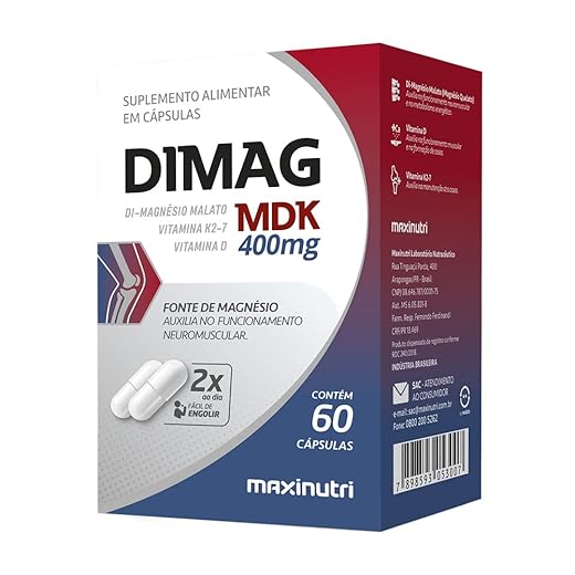 Dimag MDK 400mg Di-Magnésio Malato Vitamina D e K2-7 com 60 Cápsulas Maxigold