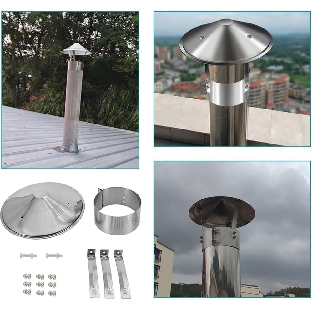 Tapa de Chimenea de Acero Inoxidable para Conducto de Estufa Exterior, Resistente a la Intemperie, Ventilación para Tejado, para Chalés y Viviendas(18 cm/7 inches)