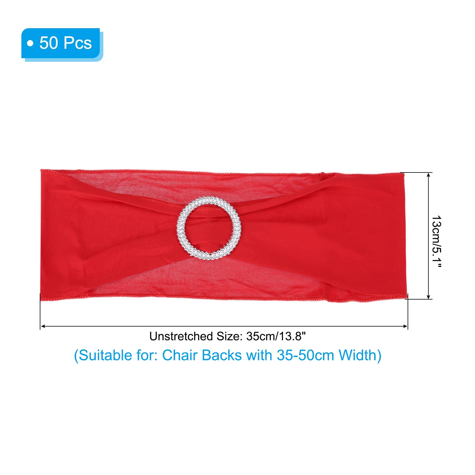 PATIKIL 14"x5" Stretch Chair Sashes Bows, 50 Pack Elastic Chair Bands Sashes with Buckle Slider for Wedding Banquet Decorations Red - Image 2