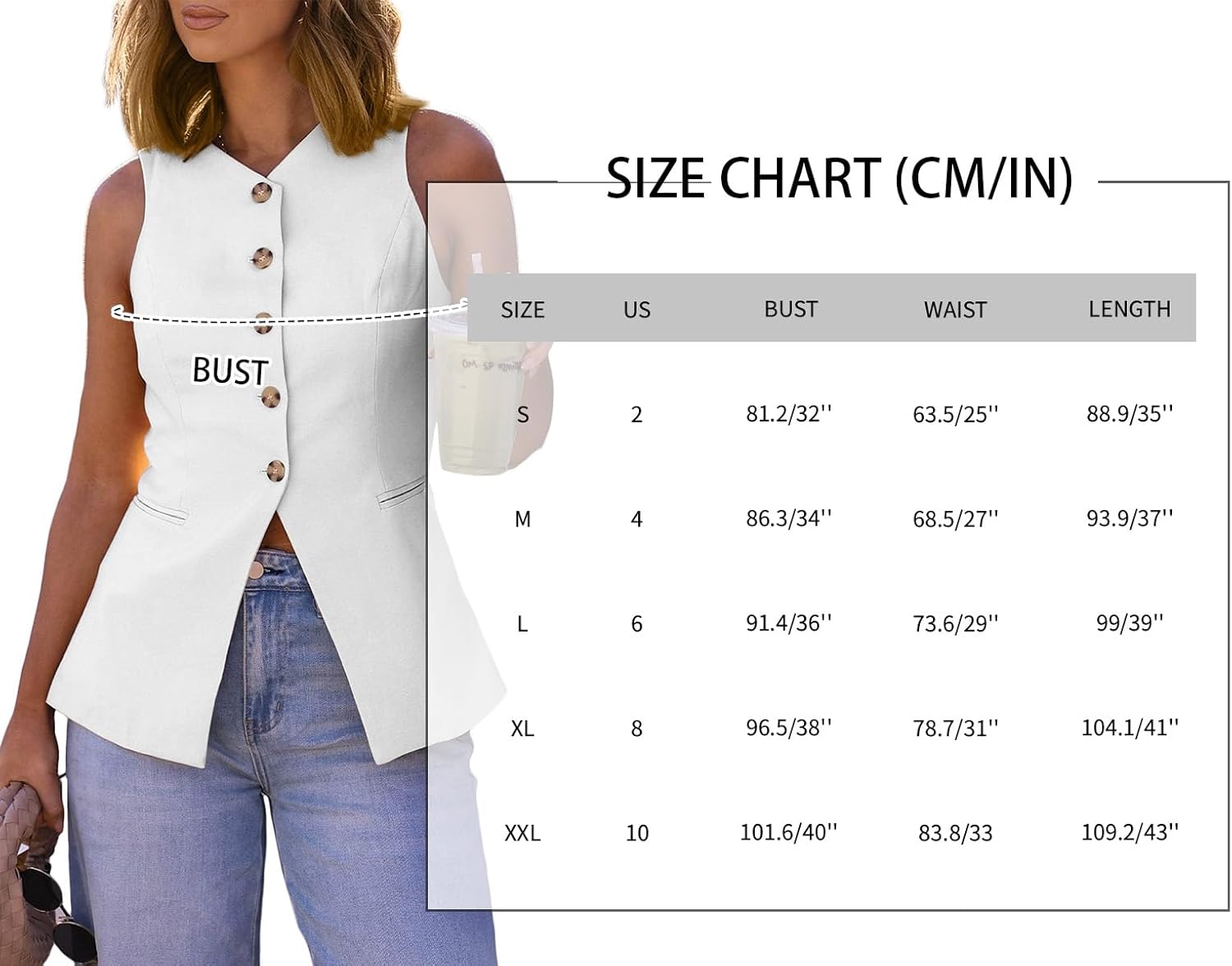 Mina Self 2025 Womens Summer Sleeveless Blazer Vest Lightweight Button Down V-Neck Casual Fashion Work Jacket Pockets - Image 7