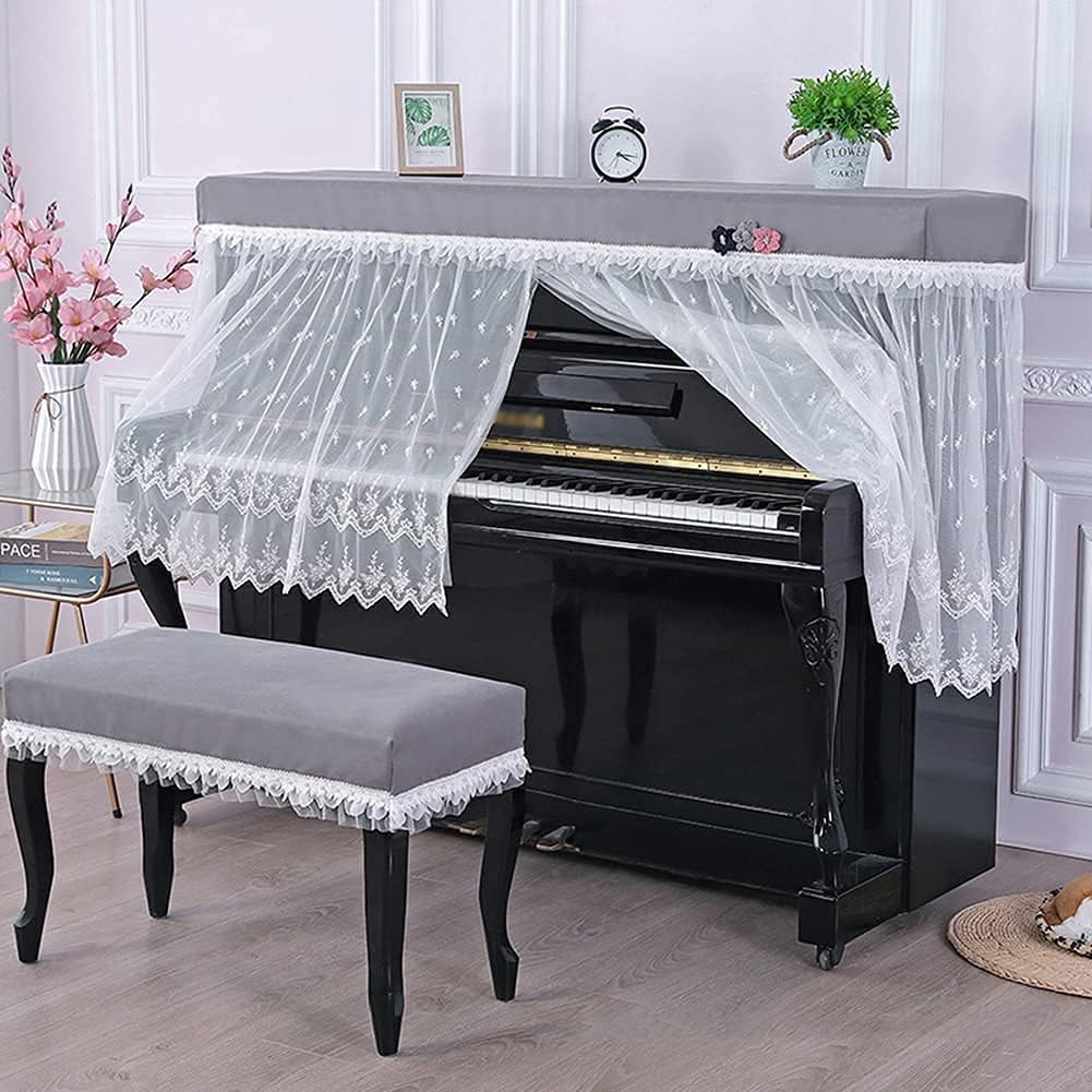 Upright Piano Cover Set Fashion Dustproofing Cover Electronic Piano Cover Upright Piano Keyboard Cover Lace Piano Half Cover Chair Cover, Simple Elegant Princ(Piano Cover+Double Chair Cover