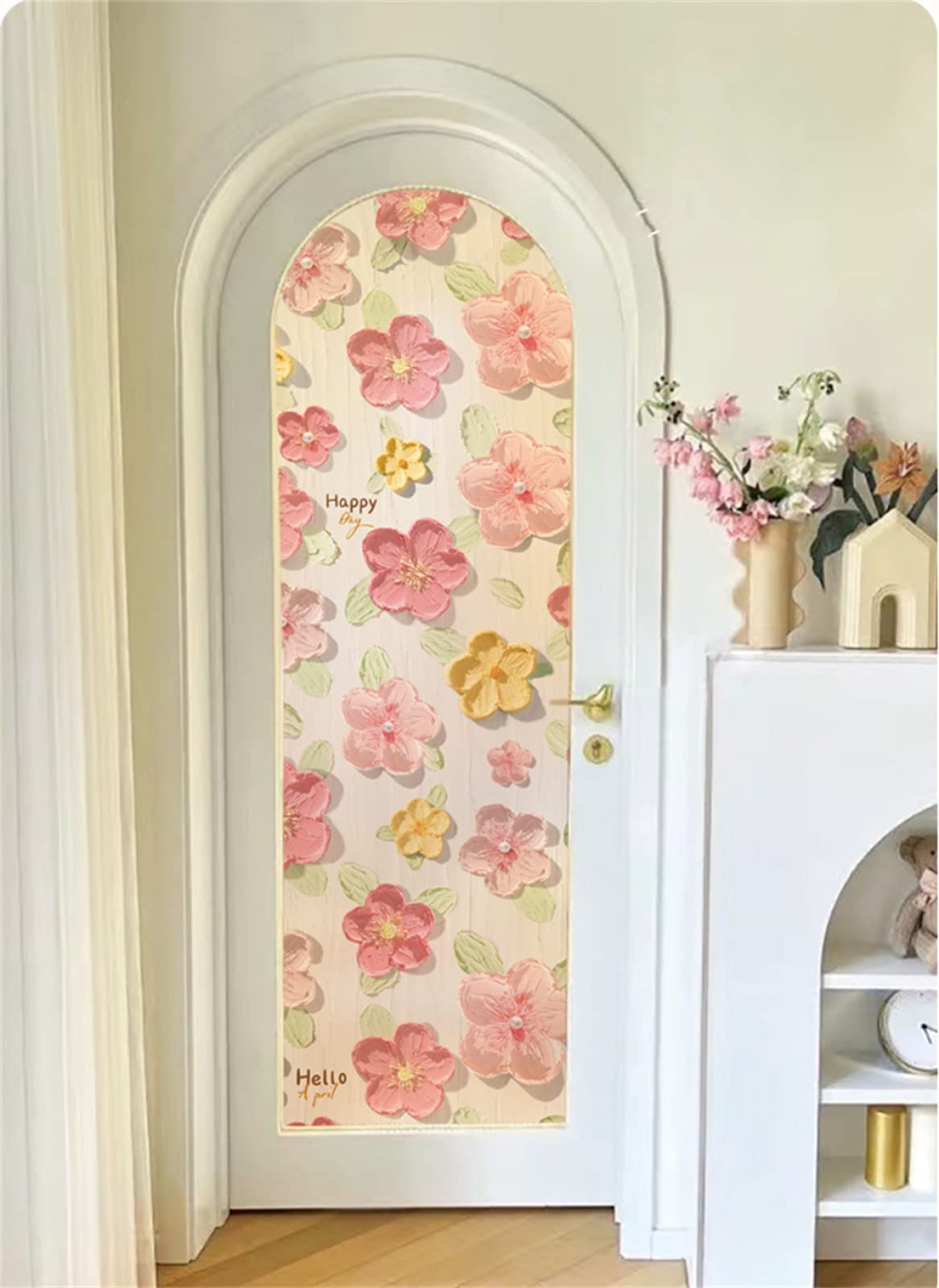 Fensterfolie 90 x 200 cm Fensterfolie Sichtschutz Selbsthaftend Rückstandslose Rosa gelbe Blumen 3D Dekofolie Statisch Anti-UV für Badezimmer Schlafzimmer Küche Büro Wohnzimmer