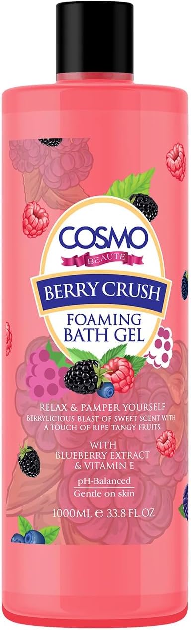 Cosmo Designs Beaute Foaming Bath Gel Berry Crush 1000ml | With Blueberry Extract & Vitamin E | All Skin Types | for Men & Women