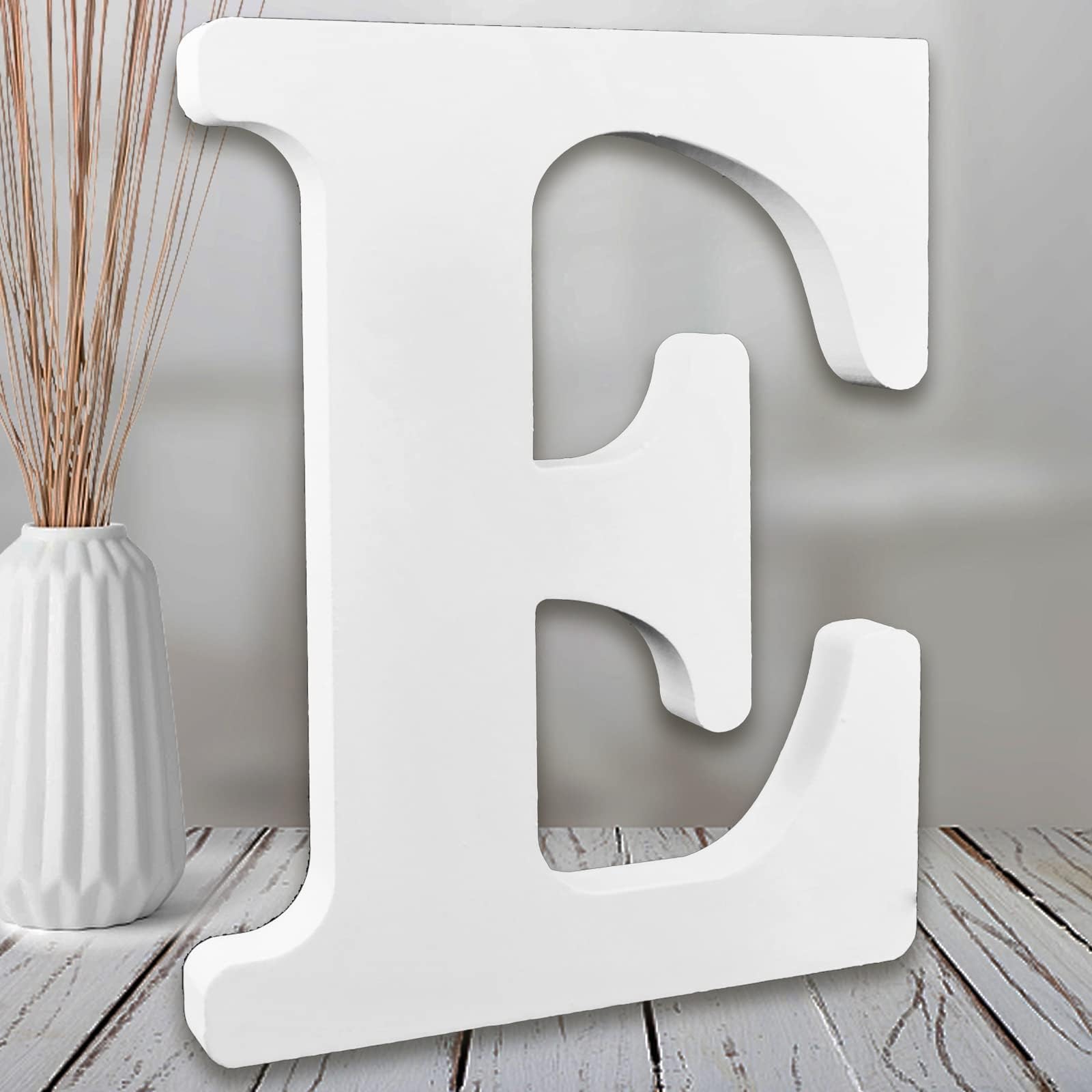 AOCEAN 8 Inch White Wood Letters, Unfinished Wooden Letters for Wall MAGA Decorative Standing Letters Slices Sign Board Decoration for Craft Home Party Projects (E)