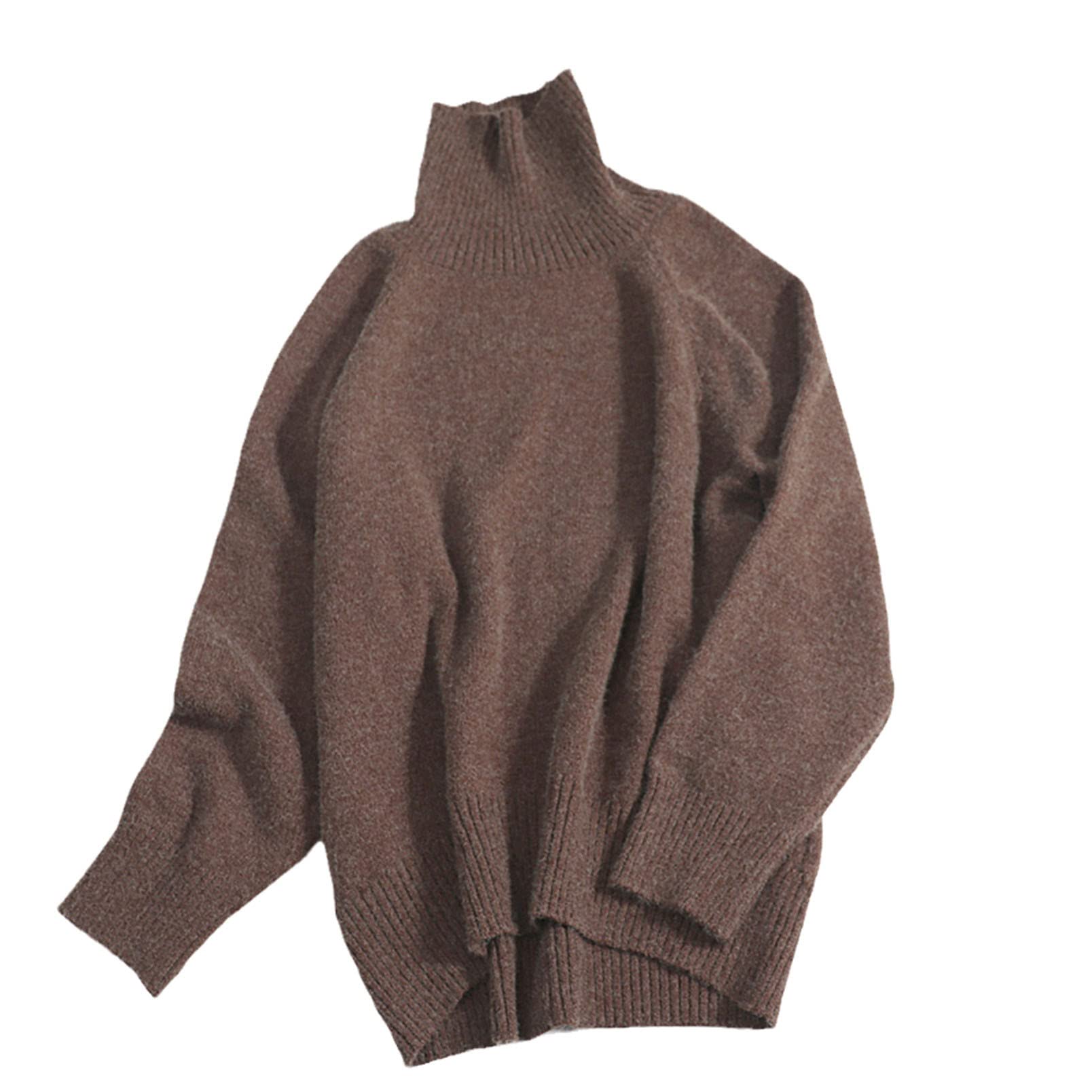 Damski dzianinowy golf kaszmirowy sweter oversize codzienny podstawowy sweter z długim rękawem, Kawa, Rozmiar uniwersalny