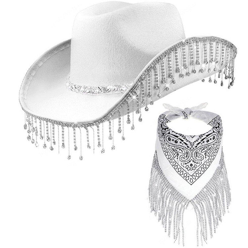 Chapeau de cowboy avec bandana bling frange pour soirée à thème