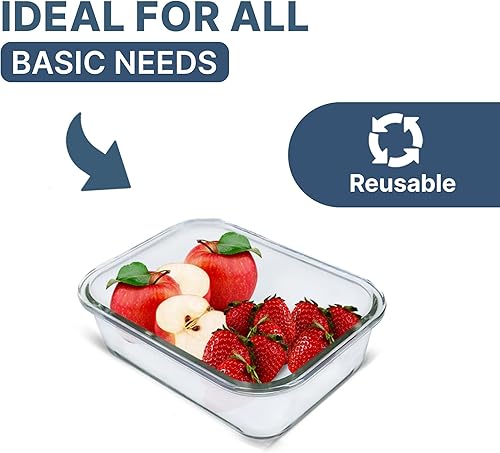 Miniatura 7 de Recipientes de vidrio para almacenamiento de alimentos con tapas, juego de 5 piezas, herméticos, a prueba de fugas, aptos para horno y congelador,