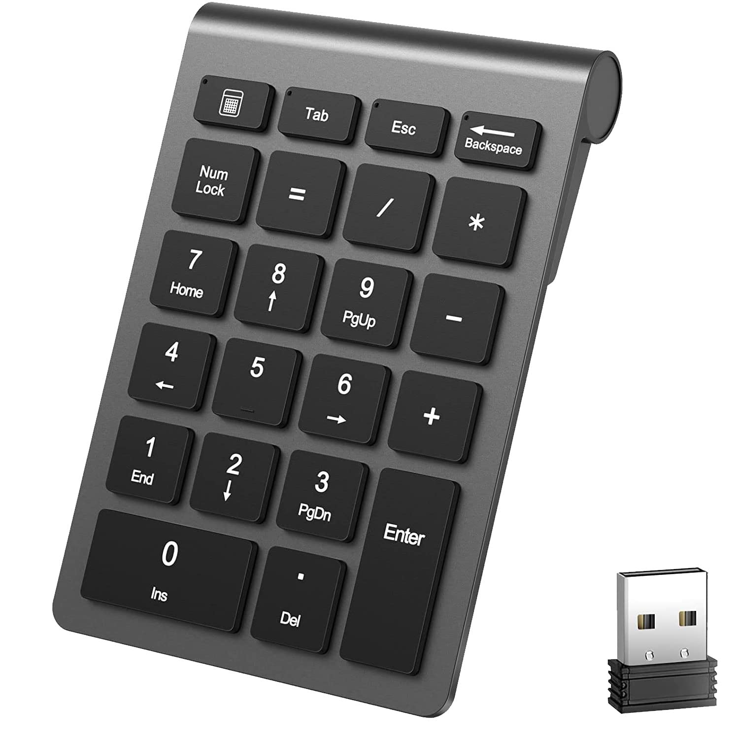 TERRIFI 22 Keys Bluetooth Wireless Number Pad Rechargeable 10Key 2.4GHz Numeric Keypad Efficiently Data Entry Number Keypad with Arrow Keys for Laptop Desktop MacBook Pro Air iMac iPhone iPad