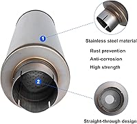 Vista 3 de Silenciador de escape de 4 pulgadas, entrada/salida de 4 pulgadas, diseño recto universal de acero inoxidable de 30 pulgadas, silenciador resonador