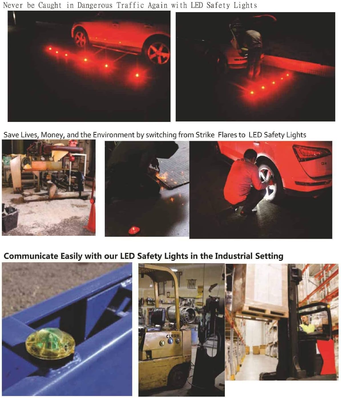 Roadside Flashing Flare Safety Warning Lights Emergency LED Strobe Lights, Magnetic Base Vehicles and Vessels (Red)