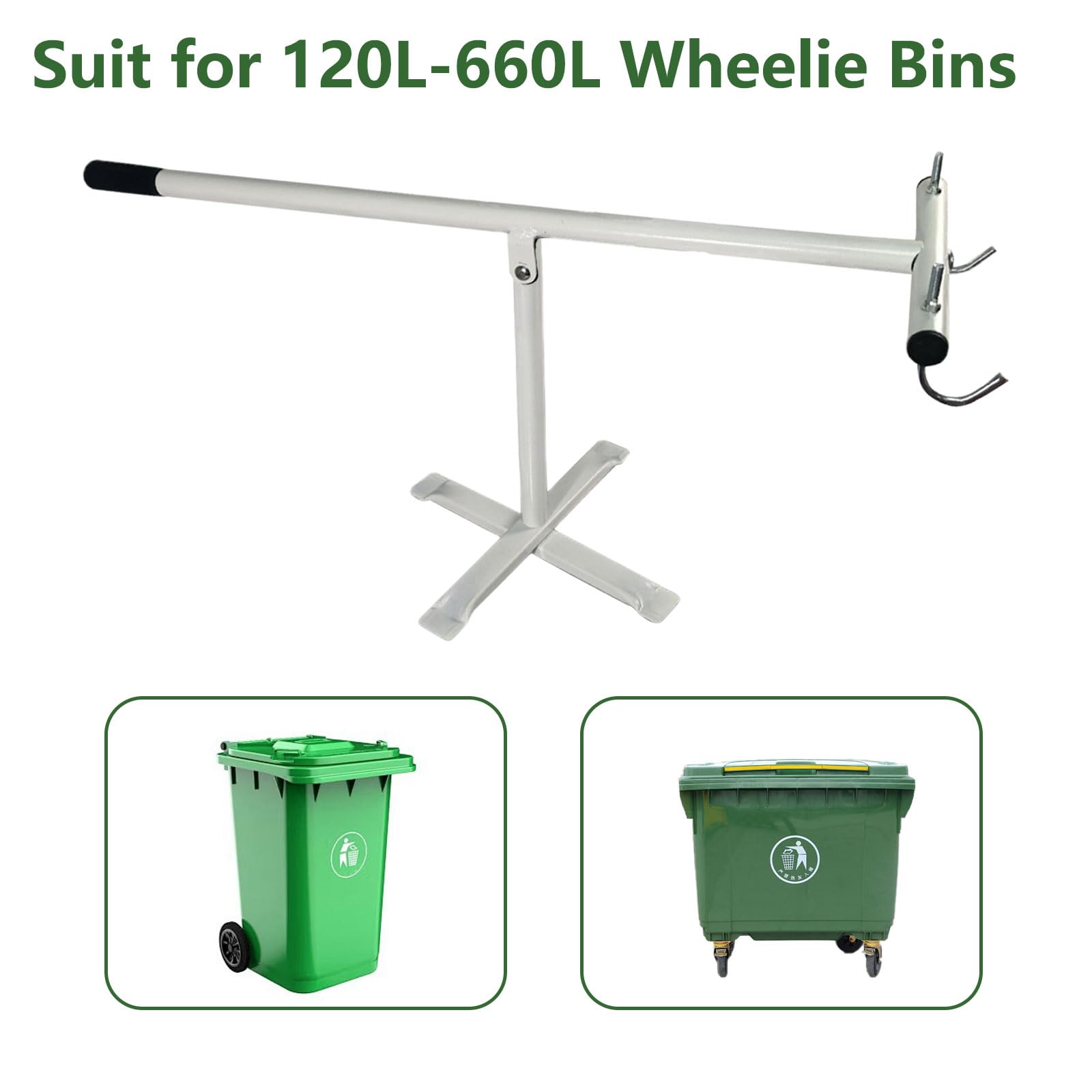 Compacteur manuel pliable avec plaque réglable pour poubelles à roulettes de 120 à 660 l