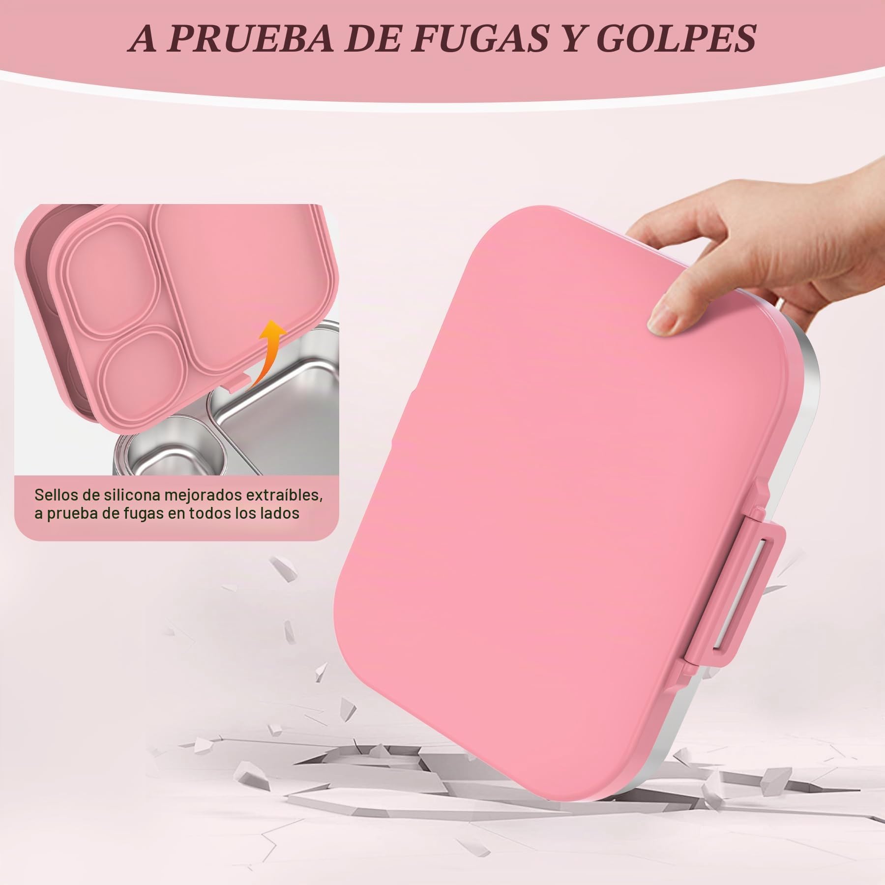 VITONIS Fiambrera de acero inoxidable para niños, fiambrera con 3 compartimentos A prueba de fugas, apta para lavavajillas, Adecuado para campus, picnic (rosa)