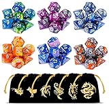 CiaraQ Poliédrico Dados, 6 x 7 (42 Piezas) Colores Dobles Dados de Juego para Dungeons and Dragons DND RPG MTG D20 D12 D10 D8 D6 D4 de Mesa Juegos de Cartas con Paquete de 6 Negro Bolsas