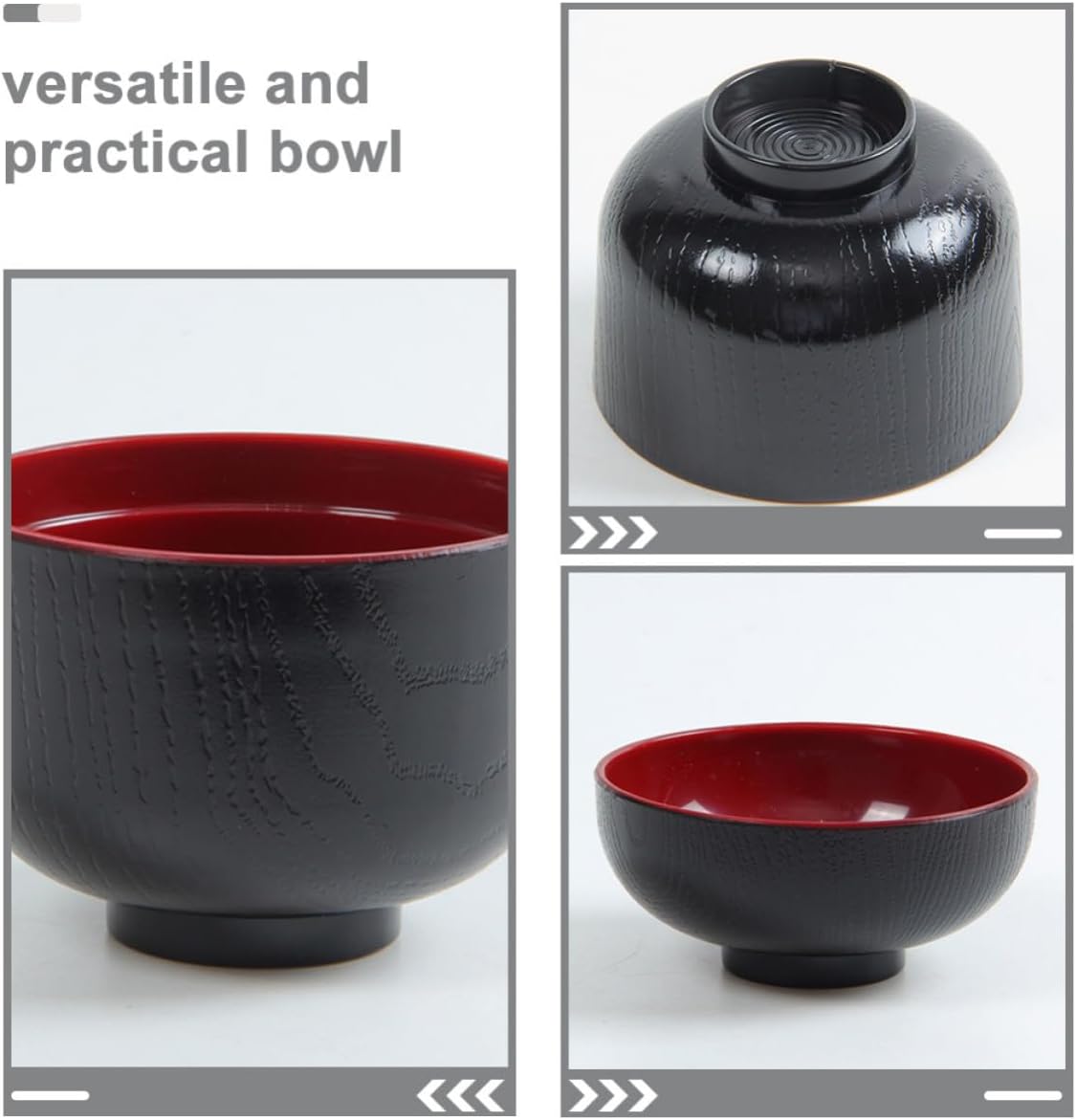 VILLCASE Soup Bowl Black Melamine with Spoon, Japanese Style Covered