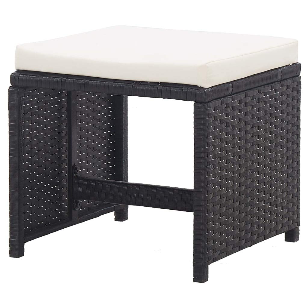 Taboret ogrodowy 2 szt. z poduszką do siedzenia Poly Rattan czarny do ogrodu i na basen, balkon i taras, krzesło ogrodowe.