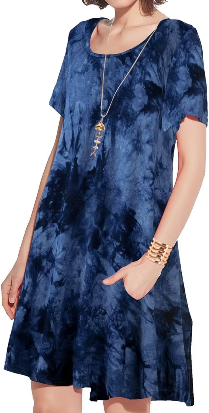 JollieLovin Plus Size Summer T-Shirt Casual Dresses for Curvy Women Flowy Swing