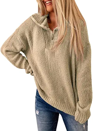 Dokotoo Women’s 1/4 Zip Knit Pullover V-Neck Sweater