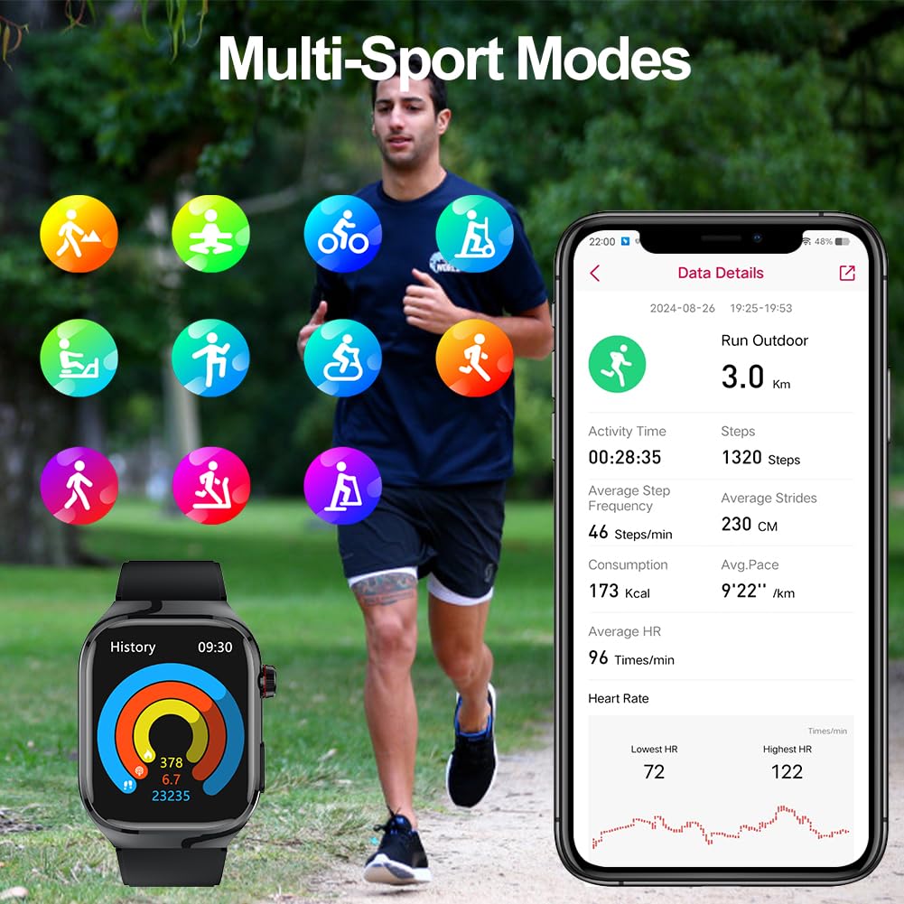 Reloj Inteligente ECG y Marcación/Contestar Llamadas, 2,04" Smartwatch Impermeable con Presión Arterial, SpO2, Frecuencia Cardíaca para Android iOS (Metal Negro) | Monitor de actividad impermeable con presión arterial PPG, reloj deportivo con SOS para And
